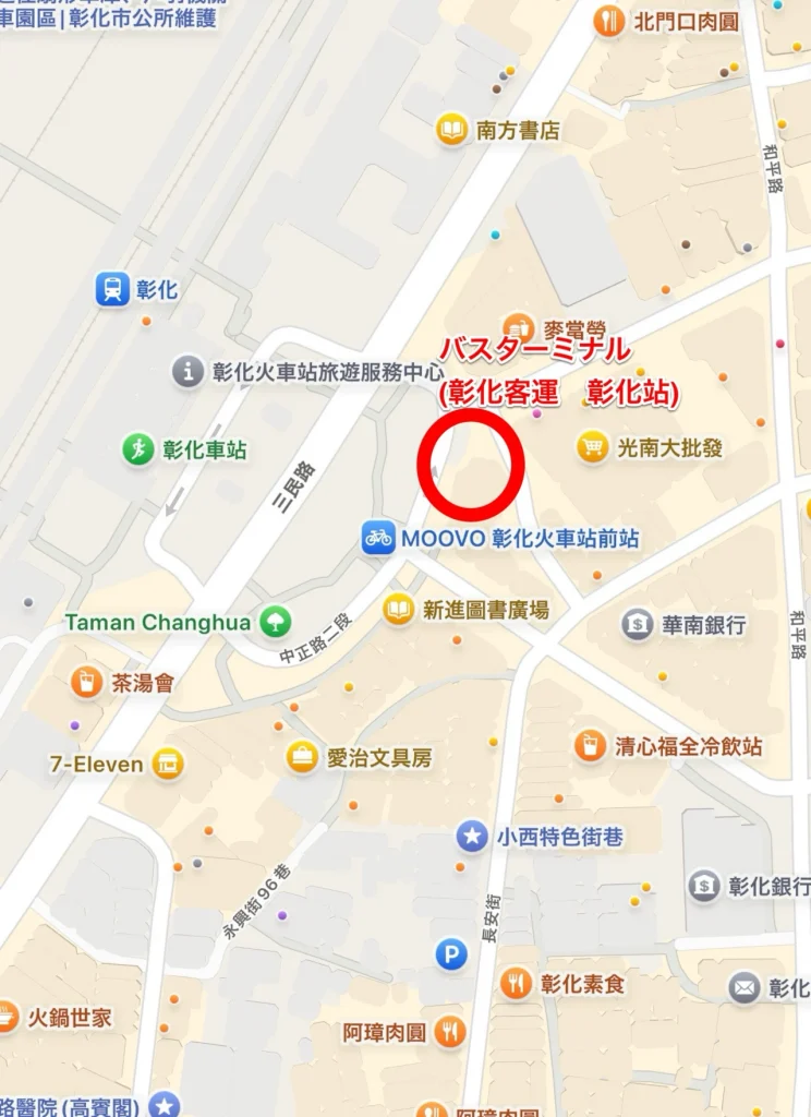 彰化の鹿港行きバスターミナルの地図位置