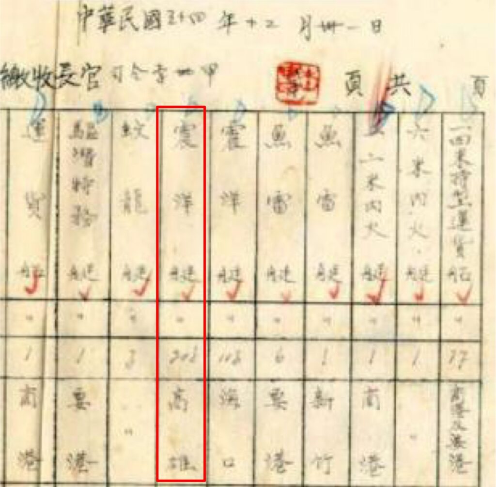中華民国が接収した海軍の施設や艦艇。「震洋」や「蚊龍」の名前もある